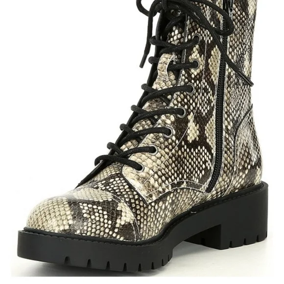 Chelsea & Violet Snake-Print Combat Block Booties - Picture 2 of 5